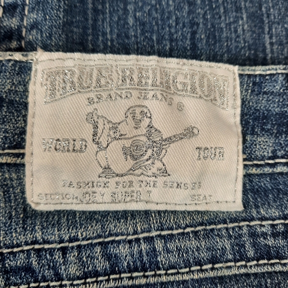 Size 30 True Religion Stretchy Jeans Metallic Silver Sequins & button pockets - Picture 3 of 12